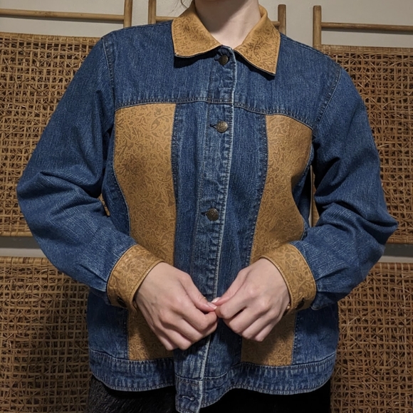 Denim & Embossed Leather Jacket - Picture 7 of 10